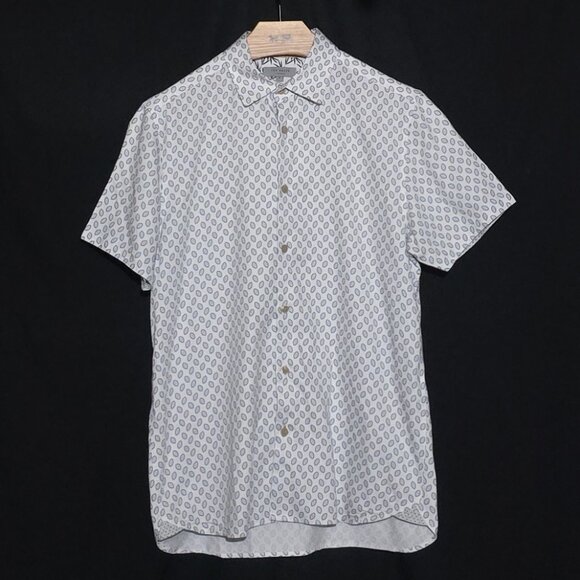 Ted Baker London Men's SS BF - White Blue Gray Geo - Sz 3* - Picture 1 of 4